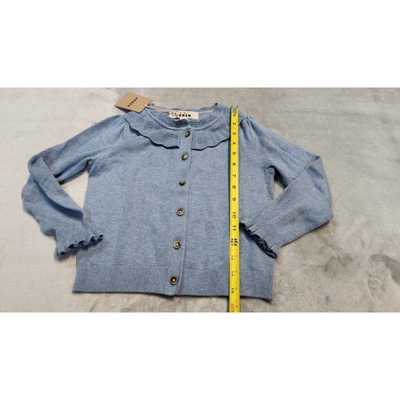 NWT 5-6Y Mini Boden Glacier Blue Marl Pretty Ruffle Cardigan Sweater NWT - Picture 8 of 9
